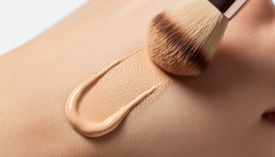 Close-up of concealer being applied and blended on skin texture